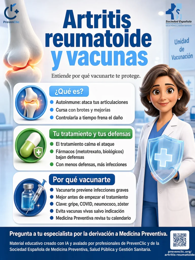 Infografía Artritis reumatoide y vacunas — PrevenClic × SEMPSPGS