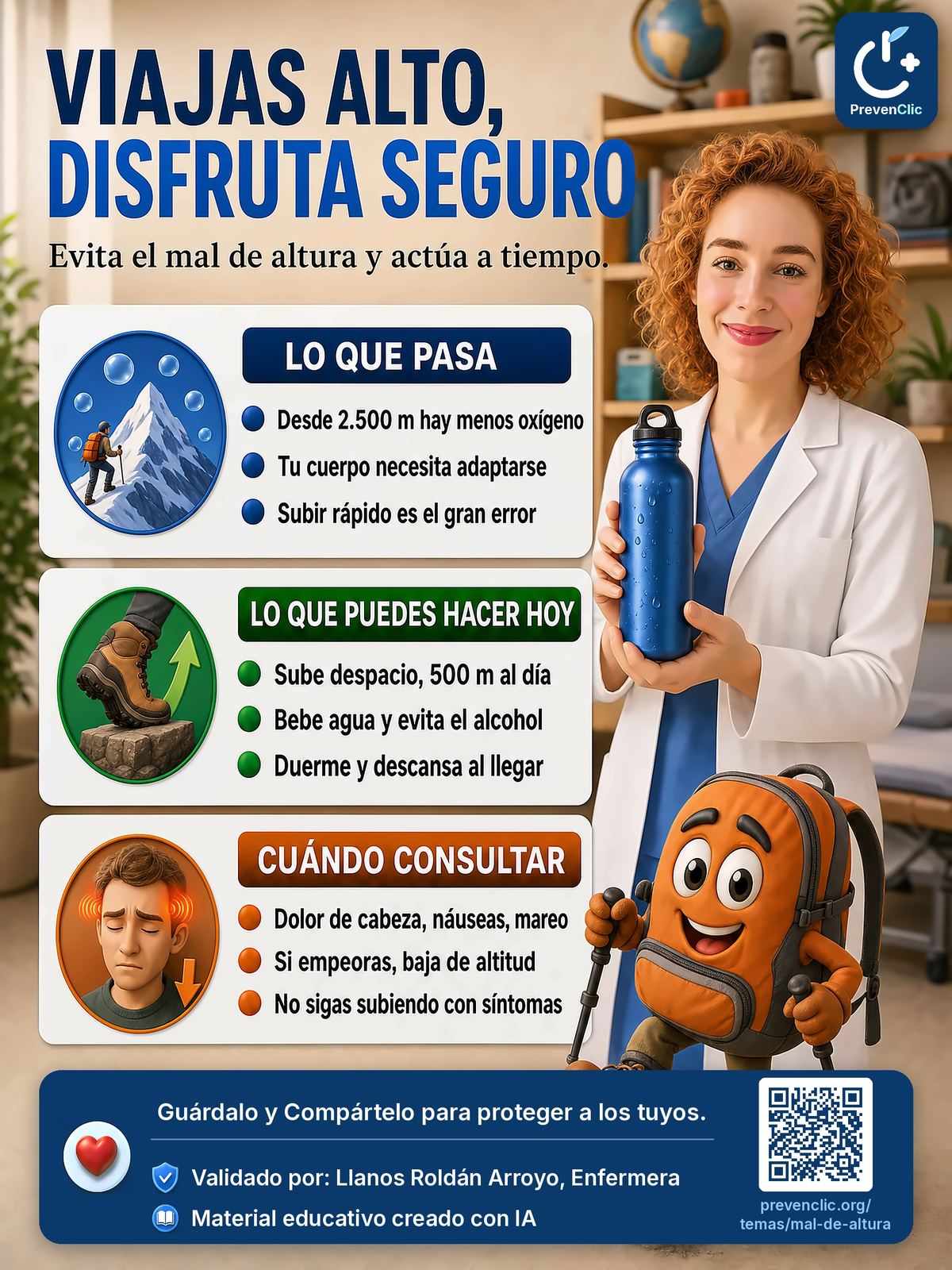 Infografía de PrevenClic sobre la prevención del mal de altura en viajes